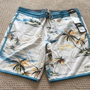Ocean Current Men's Palm Print Swim Shorts - Blue and Gray